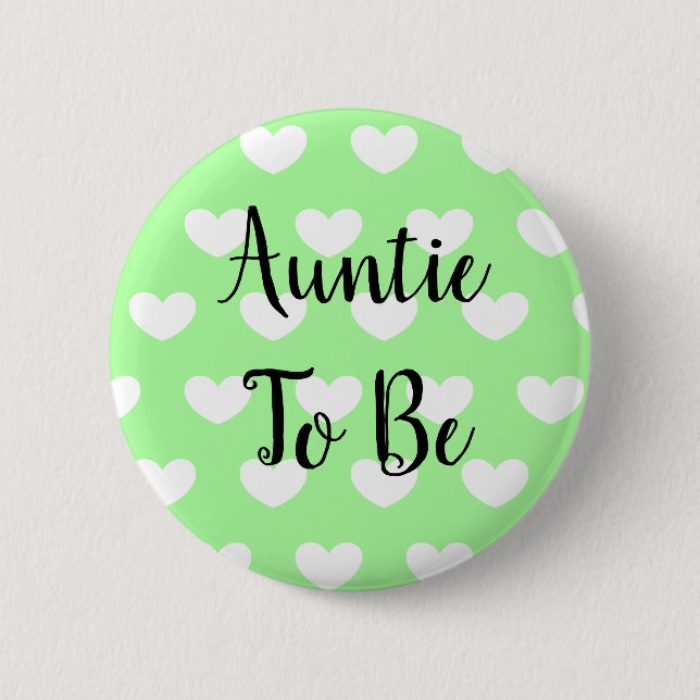 Auntie to be Green Hearts Baby Shower 6 Cm Round Badge (Front)