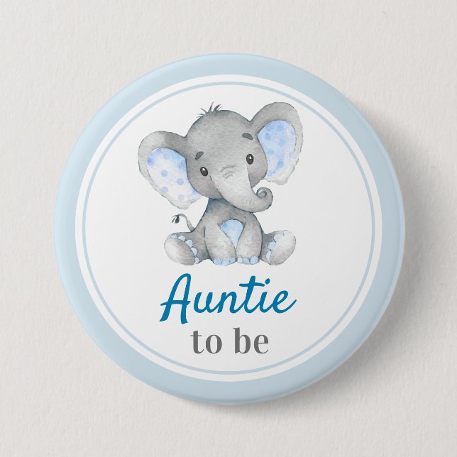 Auntie to be New Aunt Baby Boy Shower Elephant 7.5 Cm Round Badge (Front)