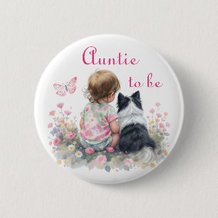 Auntie to be Pink Baby and Puppy Baby Shower 6 Cm Round Badge