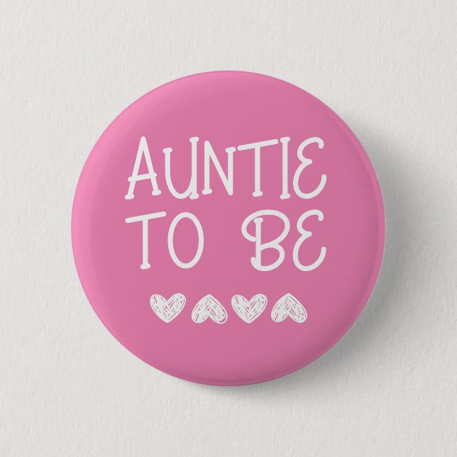Auntie to be pink Hearts Baby Shower Button (Front)