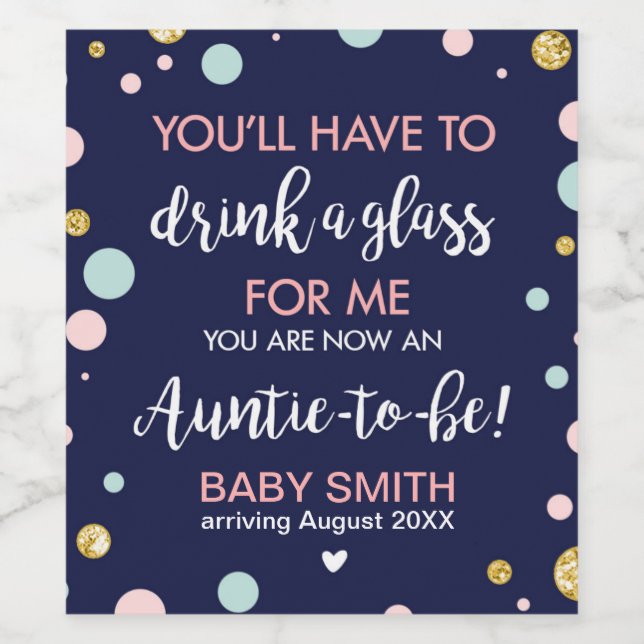 Auntie to be Pregnancy reveal Baby announcement Wine Label (Single Label)