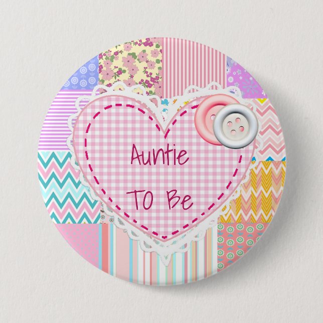Auntie To Be Quilted Heart Baby Shower Button (Front)