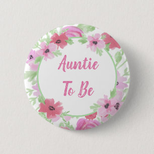 Auntie to Be Watercolor Floral Baby Shower 6 Cm Round Badge