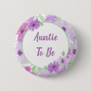 Auntie to Be Watercolor Floral Baby Shower 6 Cm Round Badge