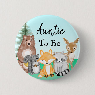 Auntie To Be Woodland Creatures Baby Shower 6 Cm Round Badge