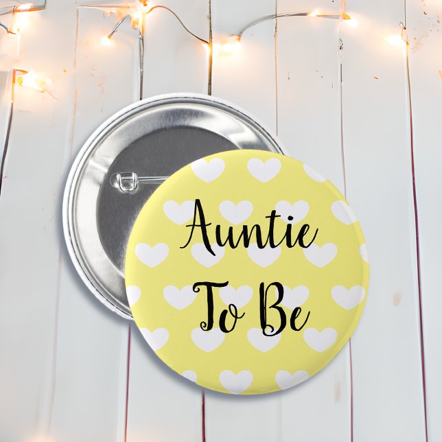 Auntie to be Yellow Hearts Baby Shower 6 Cm Round Badge (Creator Uploaded)