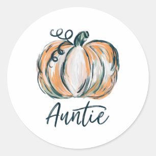 Auntie Watercolor Pumpkin Fall Thanksgiving Hallow Classic Round Sticker