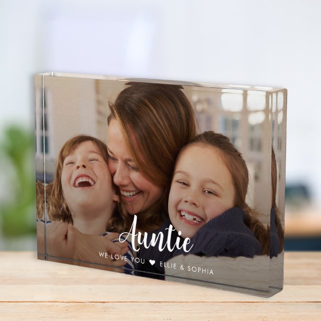 Auntie We Love You Modern Script Photo Block (Creator Uploaded)