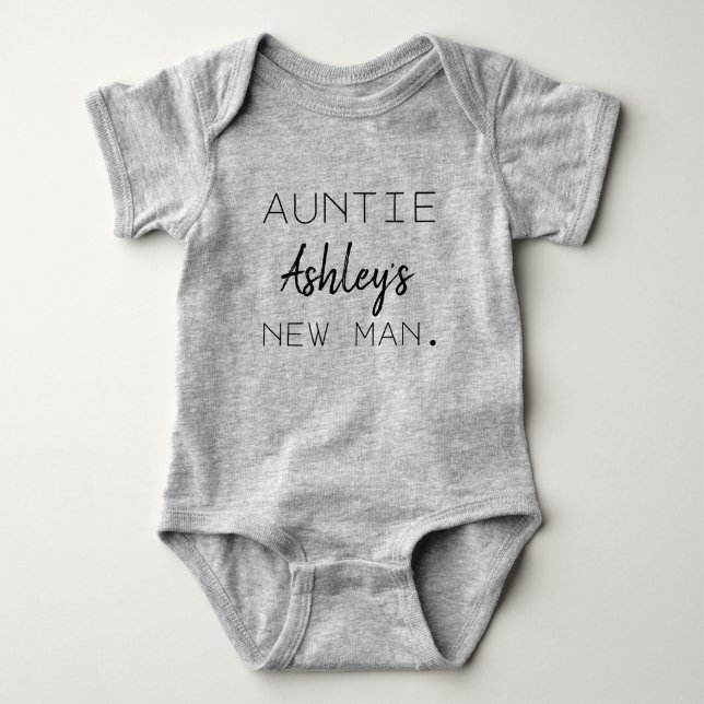 auntie's new man personalised baby bodysuit (Front)