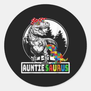 Auntiesaurus T Rex Dinosaur Auntie Saurus Autism A Classic Round Sticker