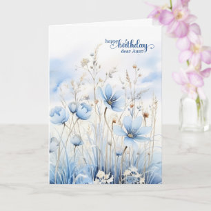 Aunt's Birthday Blue Watercolor Wildflowers Card