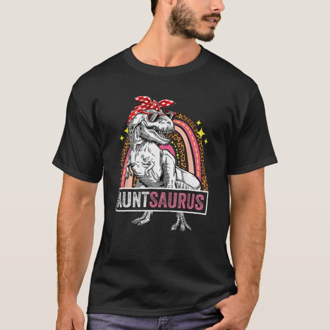 Auntsaurus Rex Dinosaur Leopard Rainbow Saurus T-Shirt (Front)