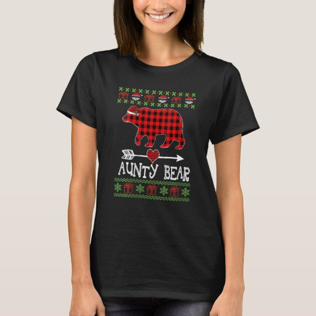 Aunty Bear Santa Red Plaid Family Pyjamas For Chri T-Shirt (Front)