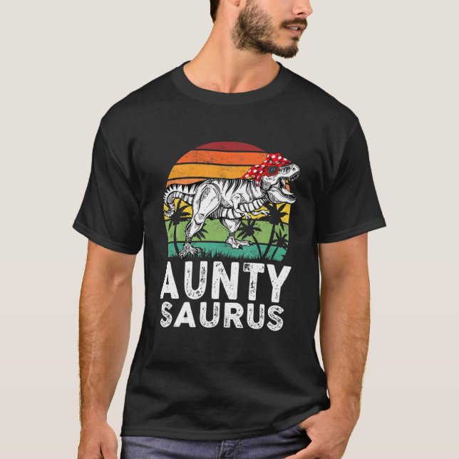 Auntysaurus Funny T Rex Dinosaur Aunty Saurus Fami T-Shirt (Front)