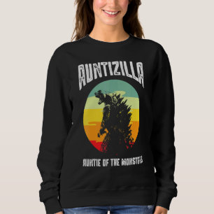Auntzilla Aunt Of The Monsters Retro Vintage Sunse Sweatshirt