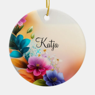 Auqarell Blumen auf Halbmond Ceramic Tree Decoration