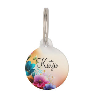 Auqarell Blumen auf Halbmond Pet Tag