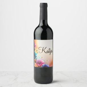 Auqarell Blumen auf Halbmond Wine Label