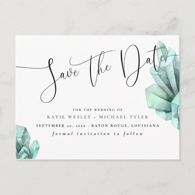 Aura Crystal Mint Save the Date Announcement Postcard (Front)
