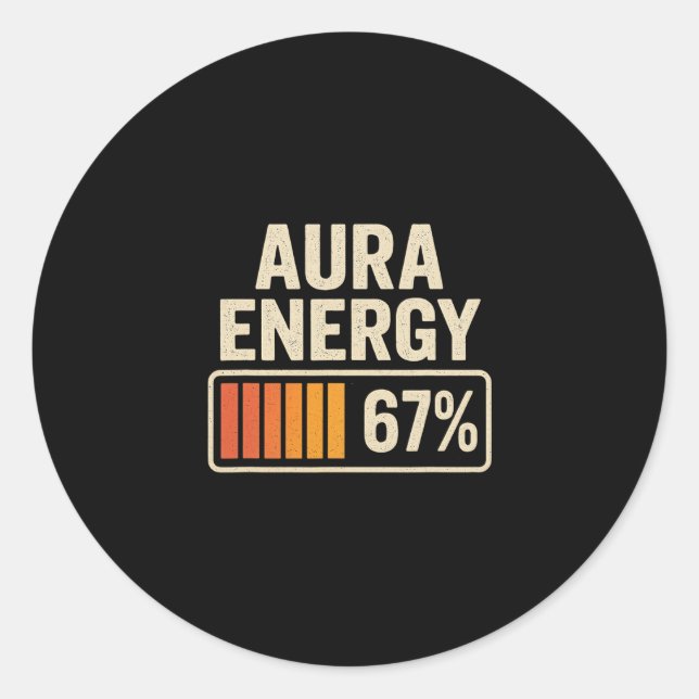 Aura Energy 67 Meme Funny Gen Alpha Slang Retro Vi Classic Round Sticker (Front)