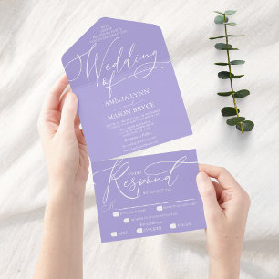 Aura Indigo and White Calligraphy Script Wedding All In One Invitation
