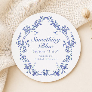 AURELIA Chinoiserie Something Blue Bridal Shower Round Paper Coaster