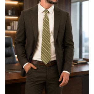 Aurevane Olive Green and Gold Ornamental Striped Tie
