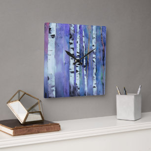 Aurora Among the Birch         Square Wall Clock