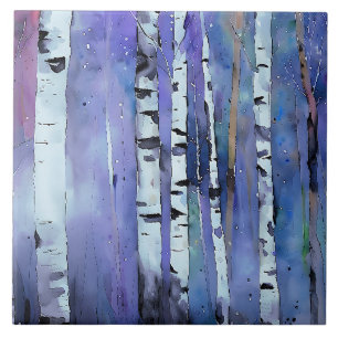 Aurora Among the Birch         Tile