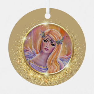 Aurora angel with golden sparkles art by Renee  Metal Tree Decoration