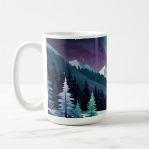 Aurora Borealis 2D Mug   Snowy Forest & Mountains