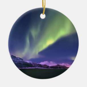Aurora Borealis above Lyngenfjorden Norway Ceramic Tree Decoration