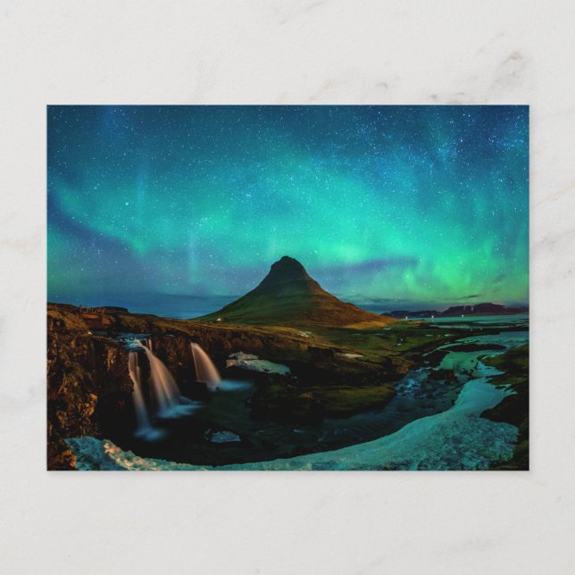 Aurora Borealis At Kirkjufell Mountain In Iceland Postcard (Front)