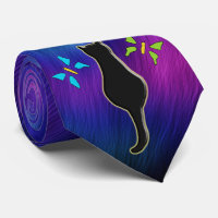 Aurora Borealis & Black Cat Silhouette & Butterfly