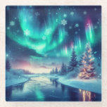 aurora borealis/Christmas/Winter Glass Coaster<br><div class="desc">hint of Christmas</div>