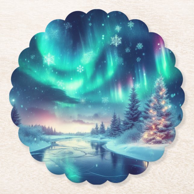 aurora borealis/Christmas/Winter Paper Coaster (Front)