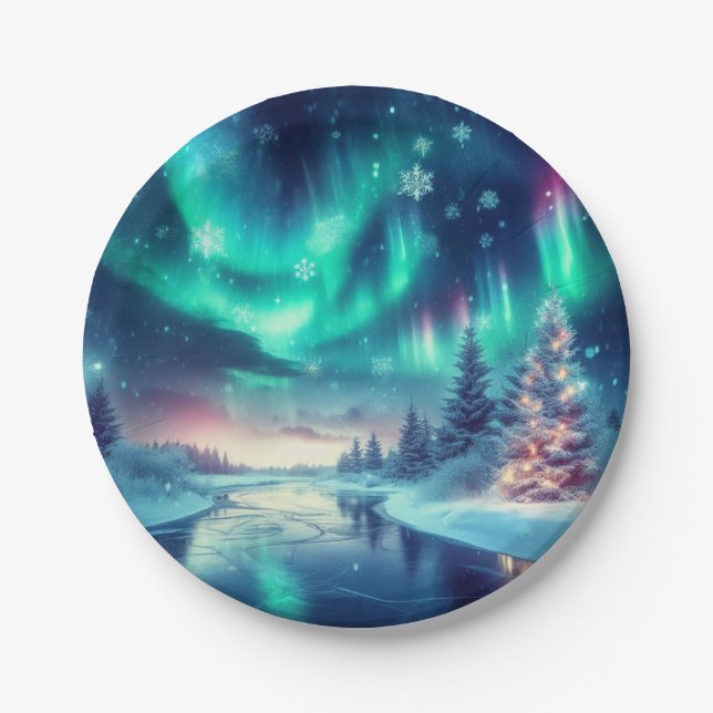 aurora borealis/Christmas/Winter Paper Plate (Front)