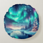 aurora borealis/Christmas/Winter Round Cushion<br><div class="desc">hint of Christmas</div>