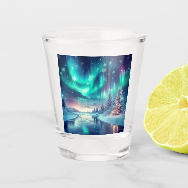 aurora borealis/Christmas/Winter Shot Glass (Front)