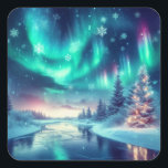 aurora borealis/Christmas/Winter Square Sticker<br><div class="desc">hint of Christmas</div>