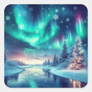 aurora borealis/Christmas/Winter Square Sticker