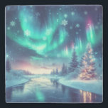 aurora borealis/Christmas/Winter Stone Coaster<br><div class="desc">hint of Christmas</div>