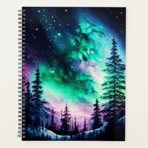 Aurora Borealis Cosmic Forest Night Sky Landscape Planner