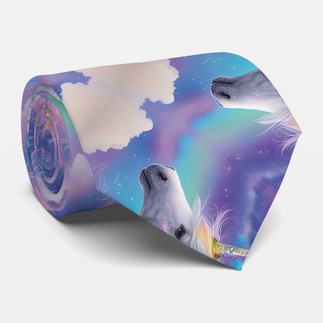 Aurora Borealis Fantasy Rainbow Glitter Unicorn Tie (Rolled)