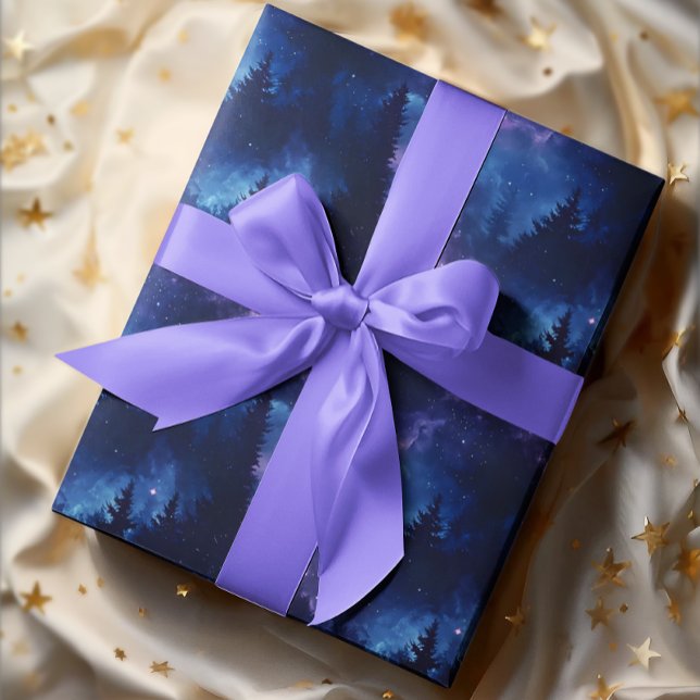 Aurora Borealis Forest Space landscape Wrapping Paper (Creator Uploaded)