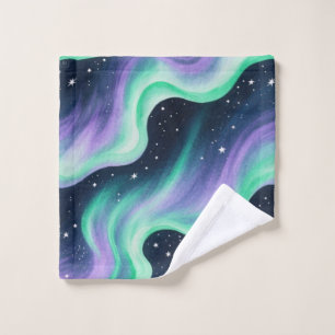 Aurora Borealis, Green & Purple pattern Bath Towel Set