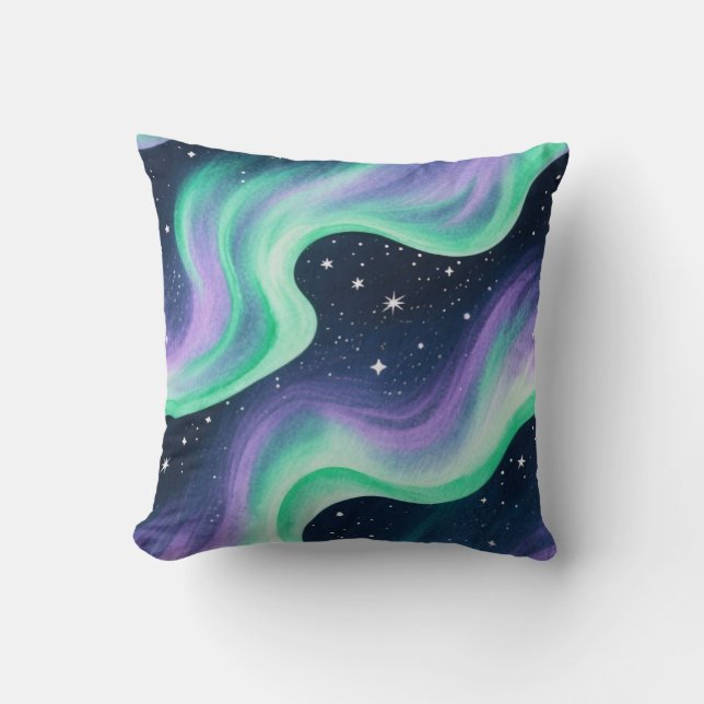 Aurora Borealis, Green & Purple pattern Cushion (Front)