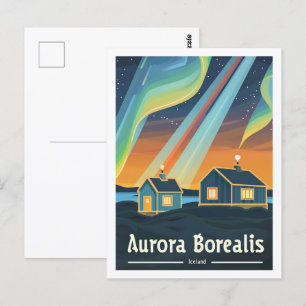 Aurora Borealis Iceland Vintage Travel Place Postcard