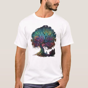 Aurora Borealis Illuminated Tree Illustration T-Sh T-Shirt