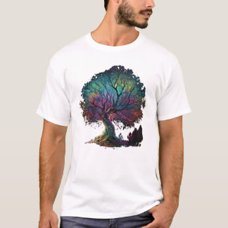 Aurora Borealis Illuminated Tree Illustration T-Sh T-Shirt